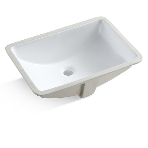 MEJE 15.4'' Glossy White Ceramic Rectangular Undermount Bathroom Sink With Overflow 